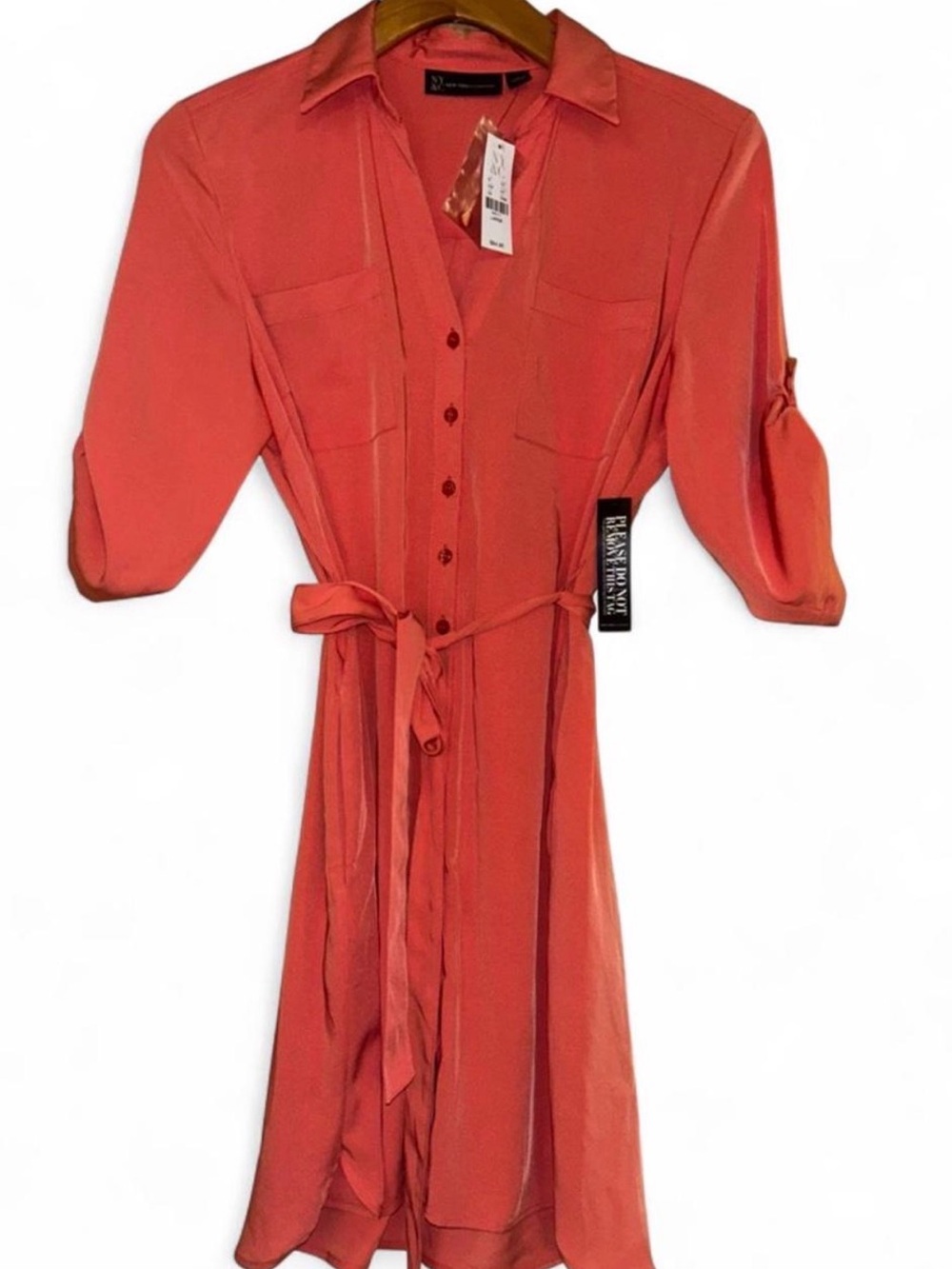 New York & Company Coral Tie-Waist Midi Shirt Dress